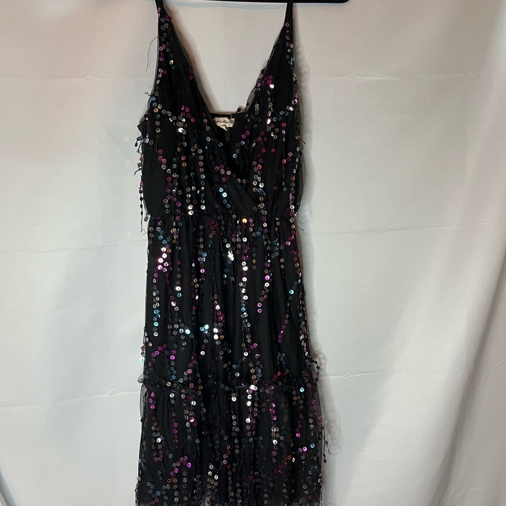 Black Sequin V-Neck Spaghetti Strap Mini Dress